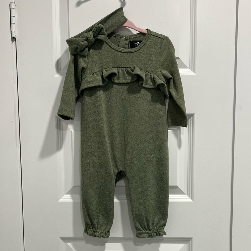 7 For All Mankind Green Knit Baby Outfit
